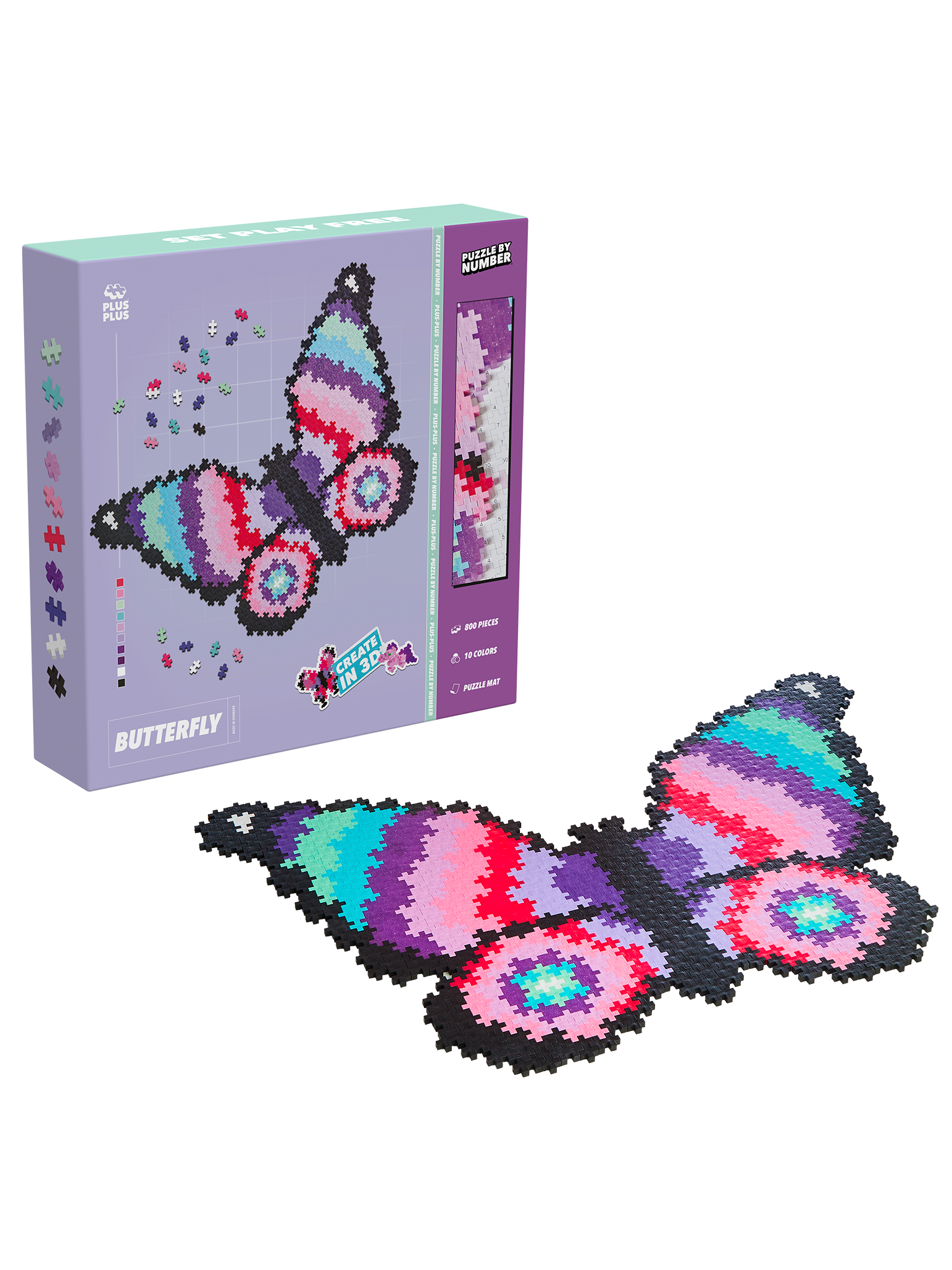 Plus-Plus Puzzle By Number Sommerfugl med 800 farverige brikker og skabelon – byg en flot sommerfugl ved at matche tal og farver med kreativ og afslappende leg